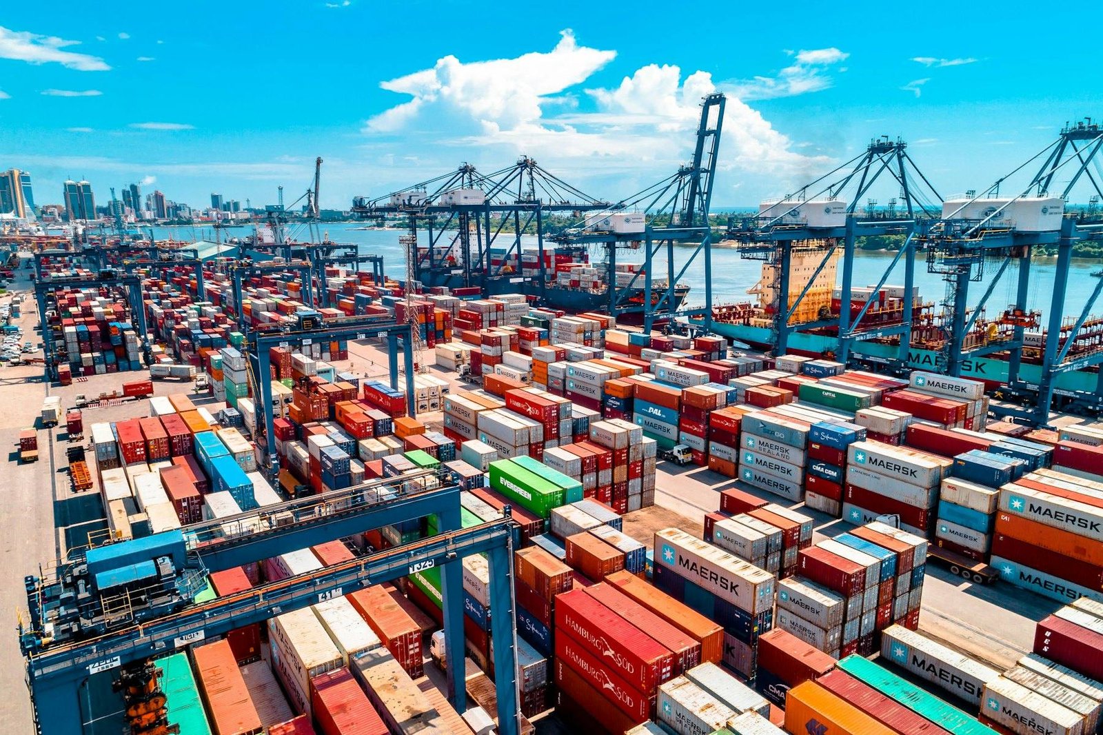 Port à conteneurs avec grues de chargement